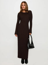 Vespa Long Sleeve Maxi Dress Brown
