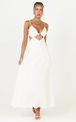 Grace Midi Dress - Strappy Cutaway with Godet Detail Dress in White
