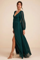Enchant My Love Emerald Green V-Neck Long Sleeve Maxi Dress