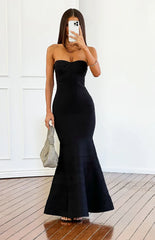 Amanda Black Bandage Strapless Formal Maxi Dress