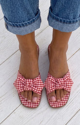 Ariel Red Check Bow Sandals