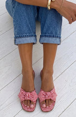Ariel Red Check Bow Sandals