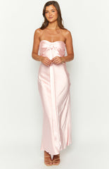 Ariella Pink Satin Strapless Maxi Dress