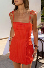Beau Red Stripe Tie Mini Dress