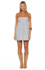 Berrie Blue Stripe Strapless Mini Dress