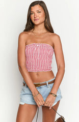 Boston Red Gingham Strapless Top