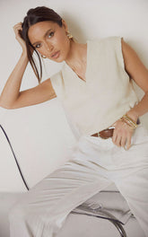Chenelle Top - Sleeveless Knit Sweater Vest in Stone