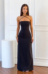 Del Mar Black Crepe Formal Maxi Dress