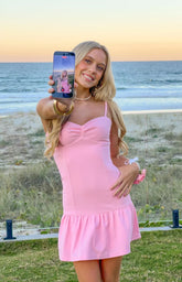 Deloris Pink Crepe Party Mini Dress