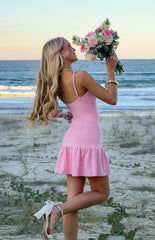 Deloris Pink Crepe Party Mini Dress