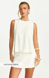 Eddie Top - Linen Blend Shell Top in White