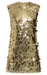 Tracy Mini Dress - Disc Sequin Shift Dress in Gold