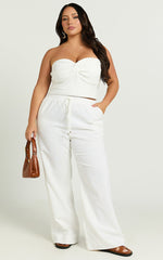 Hamilton Linen Blend Pants - Straight Elasticated Mid Waist Pants in White