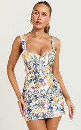 Janice Mini Dress - Square Neckline Dress in Positano Print