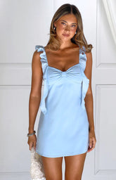 Joyce Light Blue Satin Mini Dress