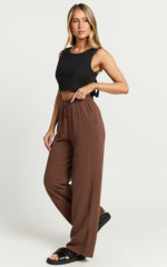 Kala Pants - Mid Waisted Relaxed Elastic Waist Pants in Chocolate