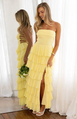 Kim Yellow Strapless Ruffle Maxi Dress