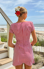Lauree Red Gingham Button Front Mini Dress