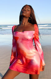 Marienne Pink Print Long Sleeve Mini Dress