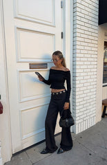 Marlin Black Off Shoulder Long Sleeve Top