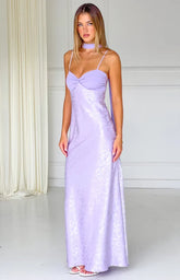 Ruthie Lilac Floral Satin Scarf Maxi Dress