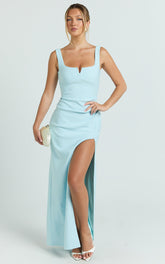 Thelma Maxi Dress - Square Neck Bodycon Dress in Light Blue