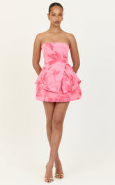 Violetta Mini Dress - Strapless Bow Detail Tulip Dress in Pink