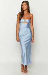 Xander Blue Satin Maxi Dress