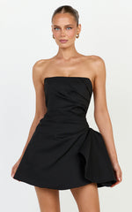 Celeste Mini Dress - Strapless Sculptural Tuck Dress in Black