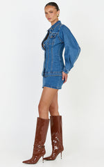 Tianna Jacket - Long Sleeve Contoured Recycled Denim Jacket in Mid Blue Wash