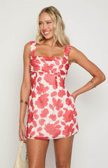 Ava Red Anemone Floral Print Mini Dress