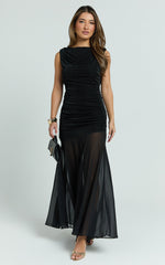 Alfiena Maxi Dress - Drop Waist Low Back Dress in Black