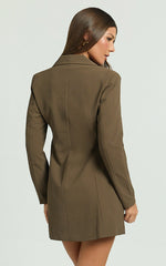 Amery Mini Dress - Button Front Blazer Dress in Chocolate