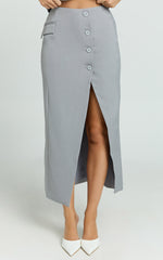 Baylee Midi Skirt - Wrap Front Side Split Skirt in Grey