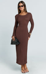 Blaire Midi Dress - Long Sleeve Tie Back Flare Dress in Dark Chocolate