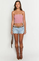 Boston Red Gingham Strapless Top