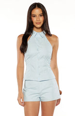 Caelan Blue Button Up Top