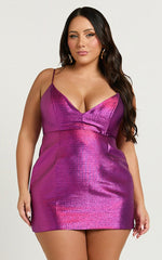 Carey Mini Dress - Strappy V Neck Bodycon Dress in Purple