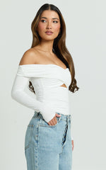 Dana Top - Off Shoulder Long Sleeve Ruched Fitted Top in White