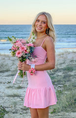 Deloris Pink Crepe Party Mini Dress