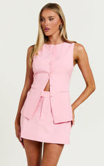 Desi Mini Skirt - Tailored Mid Waisted Skirt in Pale Pink