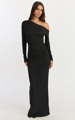 Faith Maxi Dress - Off Shoulder Long Sleeve Maxi Dress in Black