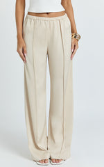 Faye Pants - Low Waist Elastic Waist Wide Leg Pants in Neutral