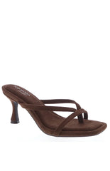 Girls Night Brown Suede Strap Kitten Heels