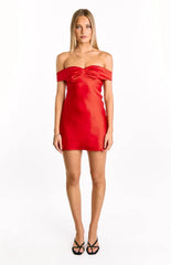 Gracie Red Off Shoulder Party Mini Dress