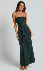 Hathaway Maxi Dress - Strapless Straight Neck Twist Front Split in Emerald