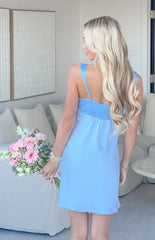 Hilary Blue Contrast Satin Party Mini Dress