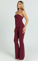 Irene Pants - Mid Rise Split Hem Bootleg Pants in Wine
