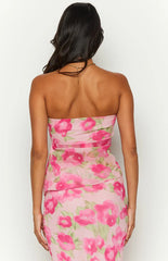 Jacqulin Pink Floral Print Strapless Top