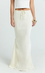 Jenna Maxi Skirt - Mid Waisted Satin Maxi Skirt in Oyster